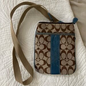 Coach Tan and Blue Signature Crossbody Bag